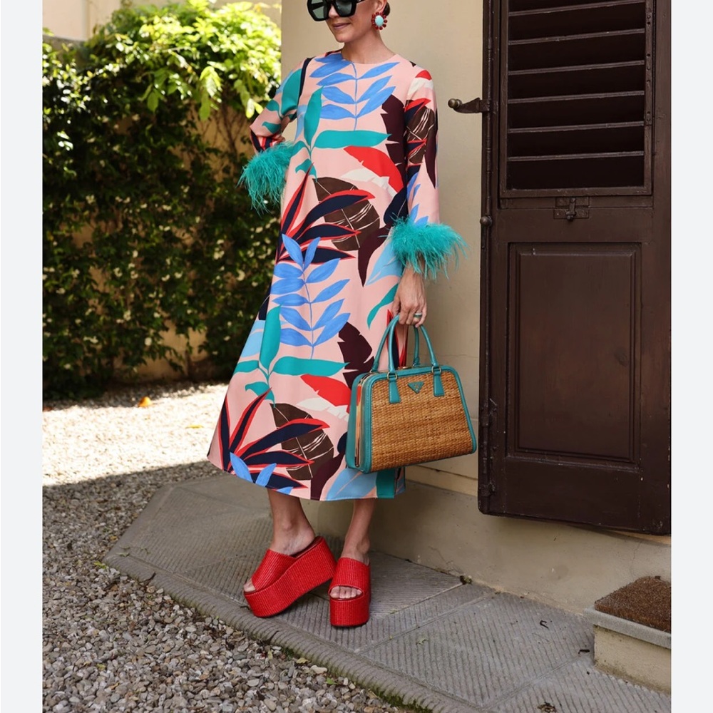 Tuckernuck Colorful Midi Dress with Teal Accents